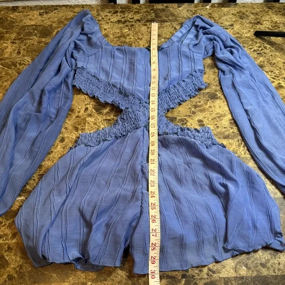 Pretty Little Things Cut Out Romper Size 10 Blue Line Elastic Waistband Boho - Picture 4 of 8